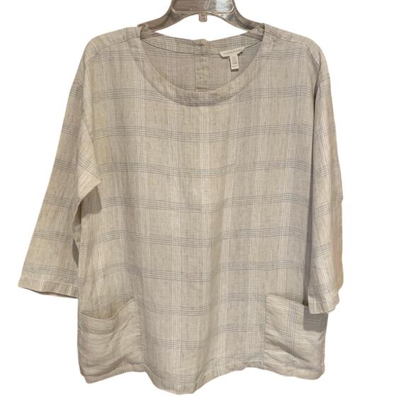 Eileen Fisher Organic Linen Catalan Patch Pocket Oversized Tunic Cream Size XS - Picture 4 of 11